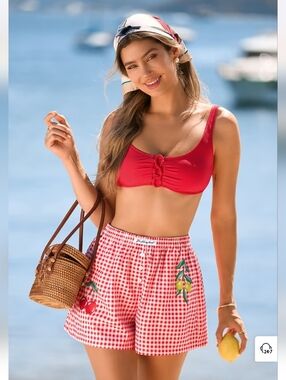 Stolen Heart Red Gingham Shorts - Cherries